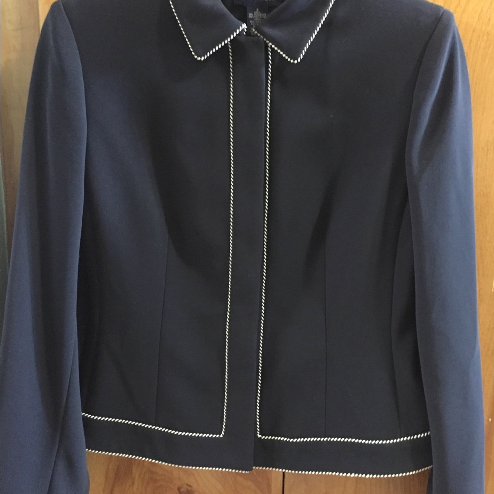 Black blazer with white braid trim